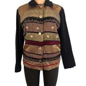 White Stag Black Multi-Patterned Button Front Jacket